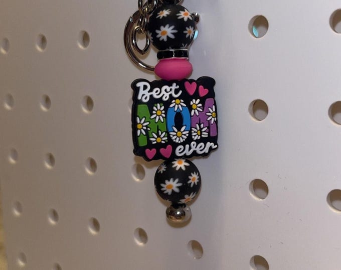 Pink Best Mom Ever Bar Keychain