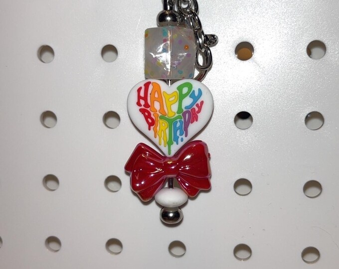 Happy Birthday Bar Keychain with Red Bow
