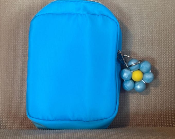Blue Mini Pouch with Flower Keychain