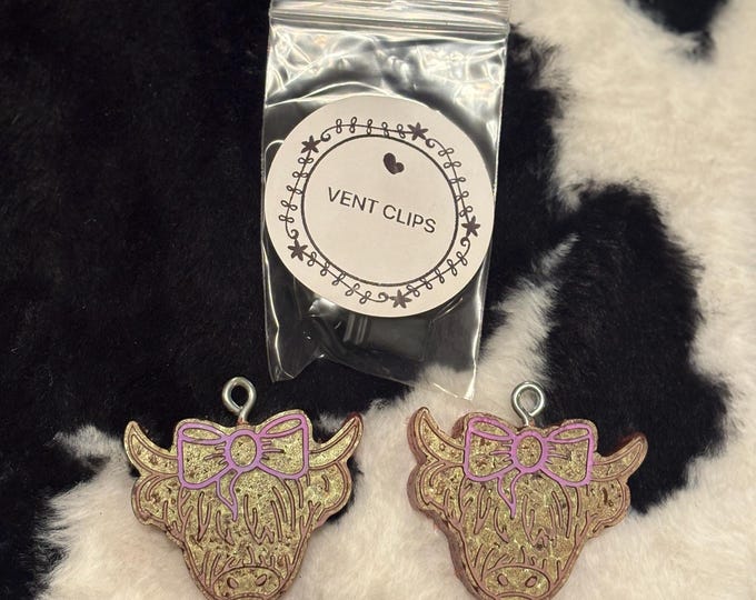 Cow with Purple Bows Vent Clips