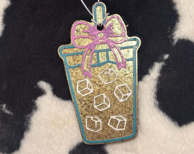 Coffee with Pink Bow Car Freshie