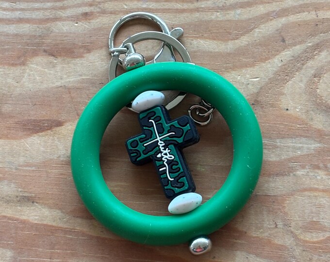 Green Cross Circle Bar Keychain