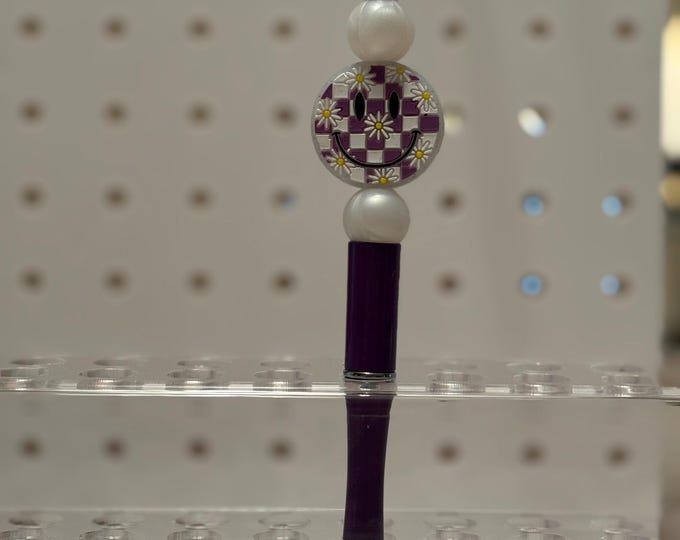 Purple Checkered Smiley Pen