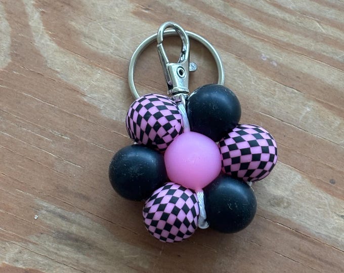 Pink Checkered Flower Charm