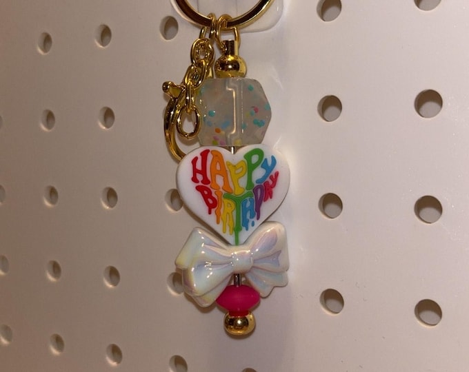 Happy Birthday Bar Keychain with White Bow