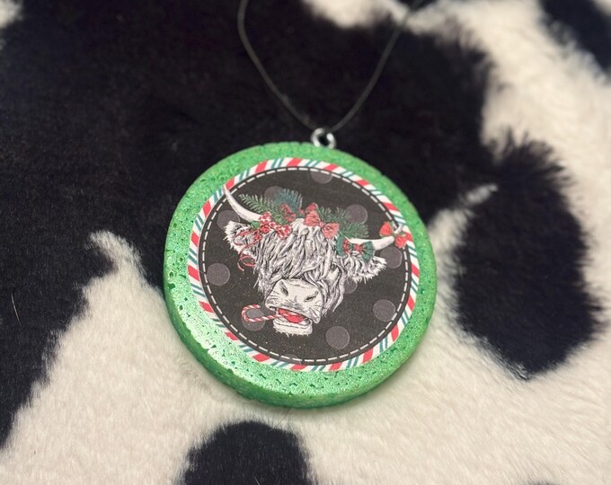 Circle Green Cow Car Freshie