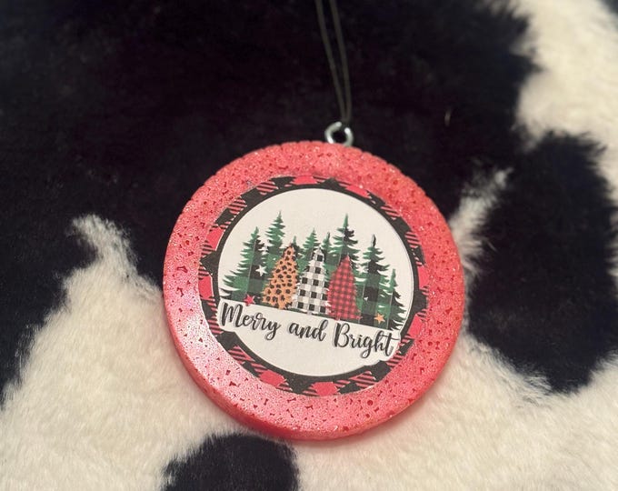 Red Circle Merry and Bright Car Freshie