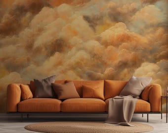 Papier peint coucher de soleil nuageux doré – Papier peint ciel abstrait
