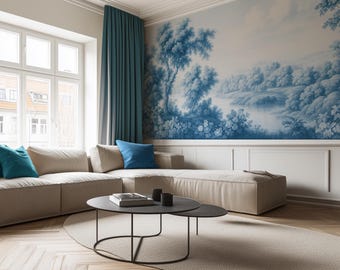 Papier peint paysage en toile bleue - Papier peint paysage classique français