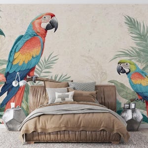 Tropical Parrot Wallpaper Mural: Hibiscus Jungle Peel & Stick