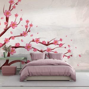 Sakura Cherry Blossom Wallpaper: Pink Watercolor Wall Mural (Peel & Stick)