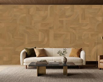 Geometrische Walnussholz Tapete Wandbild – Schälen und Aufkleben, Wiederablösbare Wandkunst