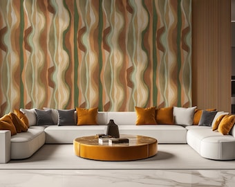 Papier peint abstrait rétro dans des tons terre - Papier peint géométrique ondulé