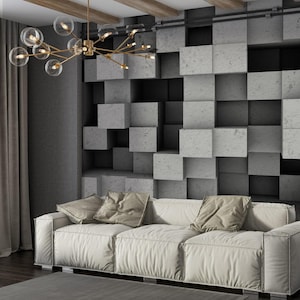 Papier peint bloc de béton 3D - décoration murale moderne - papier peint texturé abstrait monochrome - autocollant, tissé, commercial, amovible