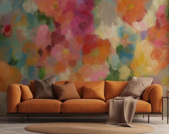 Décoration murale florale abstraite - Papier peint d'art mural moderne et coloré