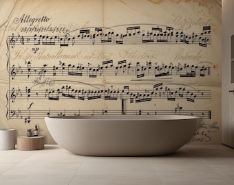 Papier peint vintage partitions, décoration murale classique Allegretto, autocollant