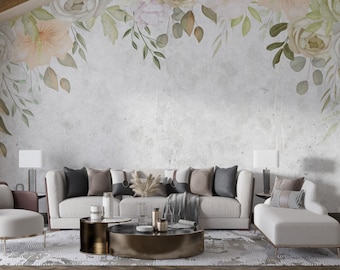 Papier peint à bordure florale aquarelle : décoration murale botanique neutre (à filmer et coller)