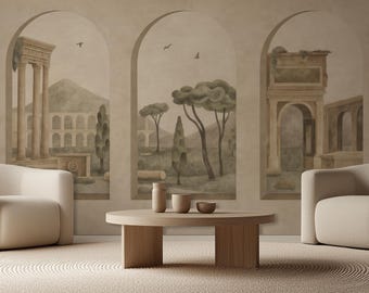 Beige Roman Ruins Wallpaper, Vintage Style Luxury Wall Mural