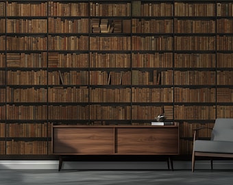 Papier peint étagère bibliothèque vintage - Papier peint mural classique