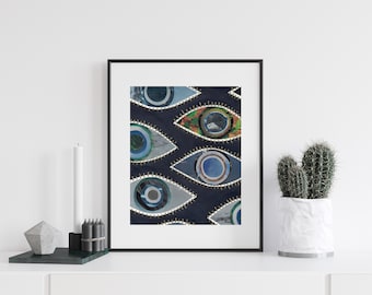 Embroidered Collage 'Insomnia 001' , Eye Art, Original Collage, Contemporary Art, Home Decor, Wall Art, Multiple Sizes