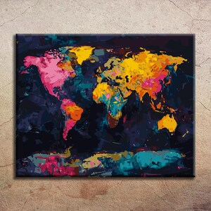 Premium Malen nach Zahlen Set - Weltkarte - 40 x 50 cm Leinwand mit Holzrahmen, Pinseln und Acrylfarben