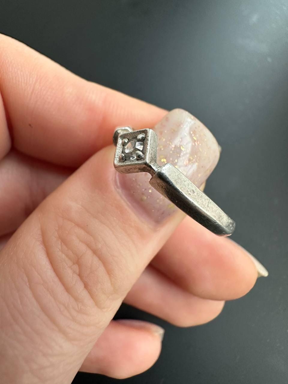 Bague Ancienne En Argent Massif 925 - Jonc Créateur Avec Zircon étoile, Occasion