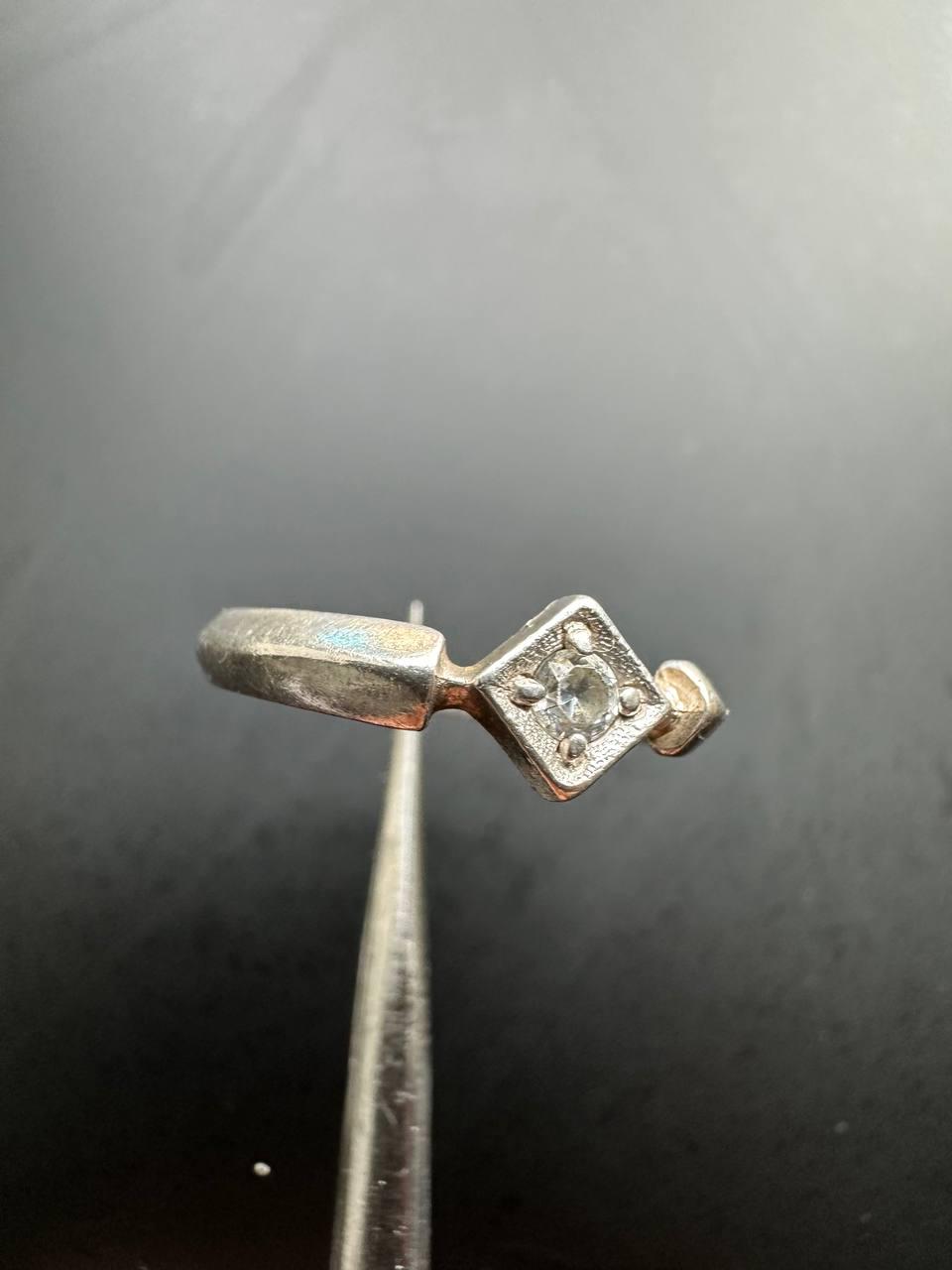Bague Ancienne En Argent Massif 925 - Jonc Créateur Avec Zircon étoile, Occasion