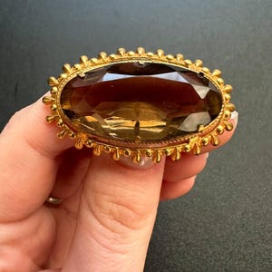 Vintage lollipop czechoslovakia gold tone cabochon czech glass brooch pin retro brown stone brass brooch