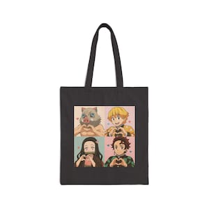 Demon Slayer Heart Cotton Canvas Tote | Anime Gift, Anime Lovers, Unique Gift