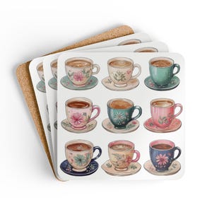 Set of 4 Vintage Floral Coaster Set | Cute Drink Coasters for Coffee Lovers, Home Decor, Gift for Tea Drinkers, Housewarming Present
