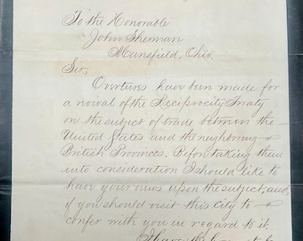 Sec of State William Steward signed letter regarding trade with Canada to General Sherman August 8 1865