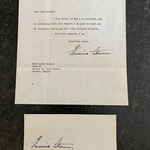 Carta y nota autografiadas de Ernest Frederick Steiner, Senado de los Estados Unidos, 1937