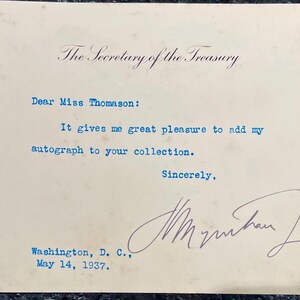 Henry Morgenthau Jr - Carta assinada e digitada como Secretário do Tesouro