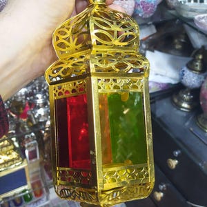 Moroccan lantern, Moroccan decoration, Moroccan style glass lamp, candle lantern, multi colored lamp, hanging lamp, tea light