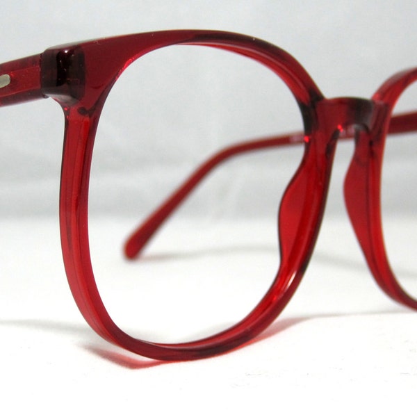 Vintage 80s Oversized Square Eyeglass Frames. Cherry Garnet Red. Large.