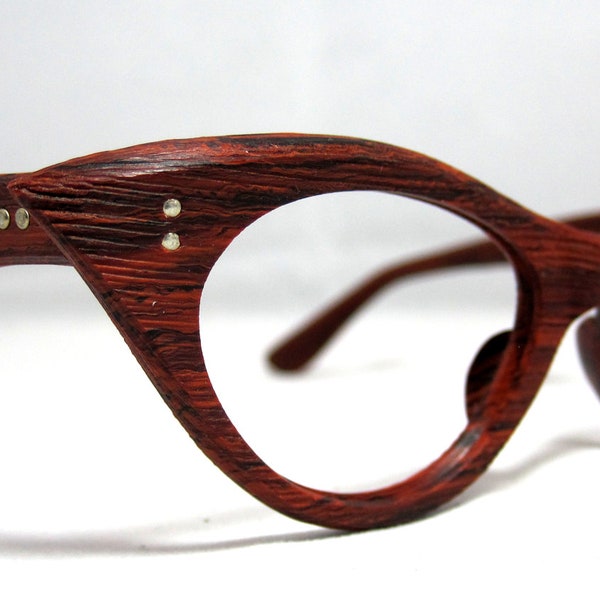 Vintage 60s Cat Eye Eyeglasses. Faux Bois Wood Look Cat Eye Frames