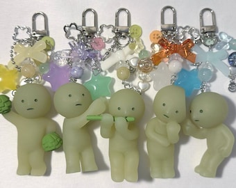NEW various green guy keychains, beaded trinket charms, juminocore