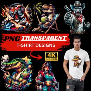 Street Style & Animal PNG Transparent T-Shirt Design Bundle – 4K Cool Character Graphics for POD, Urban Apparel | Digital Download