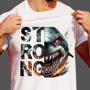Strong Shark PNG Digital Download| Fierce Ocean Beast T-Shirt Design| Savage Shark Sublimation|Power Typography Graphic Art|Digital Download