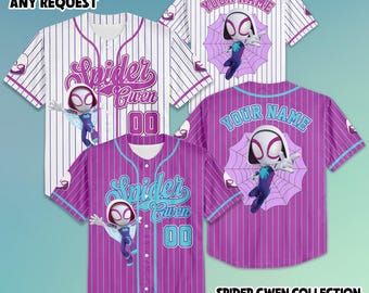 Personalized Spider Gwen Baseball Jersey, Custom Spidey And His Amazing Friends Gwen Stacy Jersey, Disney Baseball Team Outfit