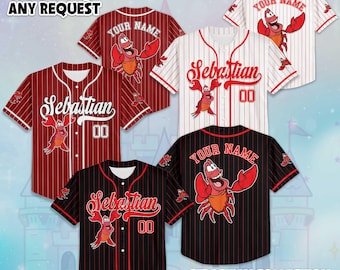 Camiseta de béisbol personalizada de Sebastian, camiseta personalizada de La Sirenita de Disney, atuendo navideño de Sebastian, camiseta familiar de Disney a juego