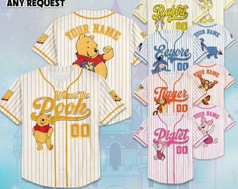 Custom Winnie the Pooh Characters Baseball Jersey, Disney Winnie the Pooh Jersey Shirt, Disney Baseball Jersey Teams Outfit