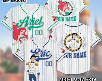 Custom Ariel and Eric Baseball Jersey, Custom Disney The Little Mermaid Shirt, Disney Family Matching Outfit, Gift for Fans