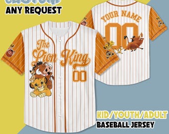 Individuell gestaltetes „Der König der Löwen“-Baseballtrikot, personalisiertes Simba-Trikot, Partnerlook für die ganze Familie, Geschenkidee aus dem Magic Kingdom