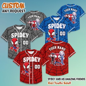 Kundenspezifisches Spidey und seine erstaunliche Freunde Baseball-Trikot, Disney Spidey Superheld Baseball Team-Shirt, Superheld-Team-Shirt für Fans