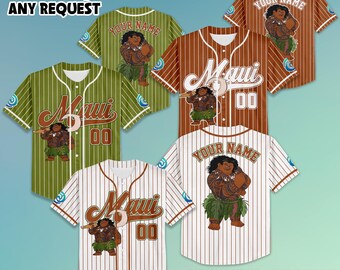 Camisa de beisebol personalizada da Maui, camiseta personalizada da Moana, uniforme do time de beisebol da Disneylândia, presente para fãs da Disney