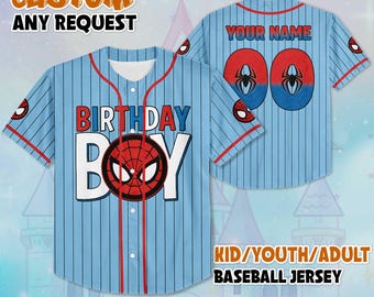 Personalized Spidey Birthday Boy Baseball Jersey, Custom Spider-Man Birthday Jersey Shirt, Spidey Team Outfit, Gamer Gift for Fans