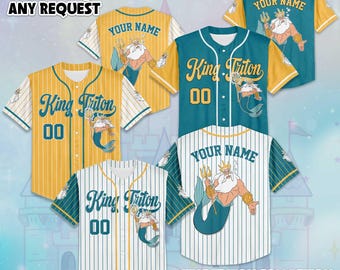 Personalized King Triton Baseball Jersey, Custom Disney Little Mermaid Shirt, King Triton Holiday Outfit, Matching Disney Family Tee