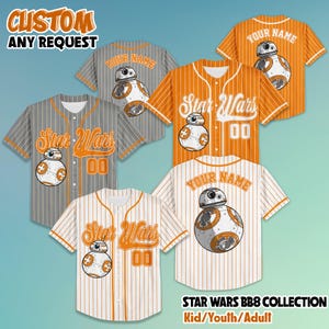 Custom BB-8 Baseball Jersey, Personalized Star Wars BB-8 Shirt, Star Wars Baseball Team Outfit, Disney Baseball Team Outfit