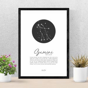 Gemini Zodiac Digital Printable | Horoscope Wall Art | Astrology Print & Gift | Unique Star Sign Gift | Astrology Typography Print